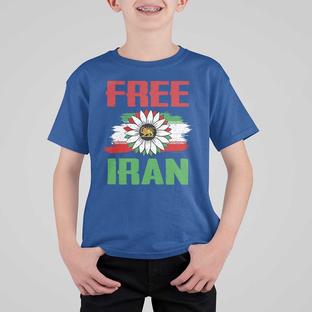 Free Iran Sunflower T Shirt For Kid Persian Flag Lion and Su Iranian Revolution Freedom Supporters