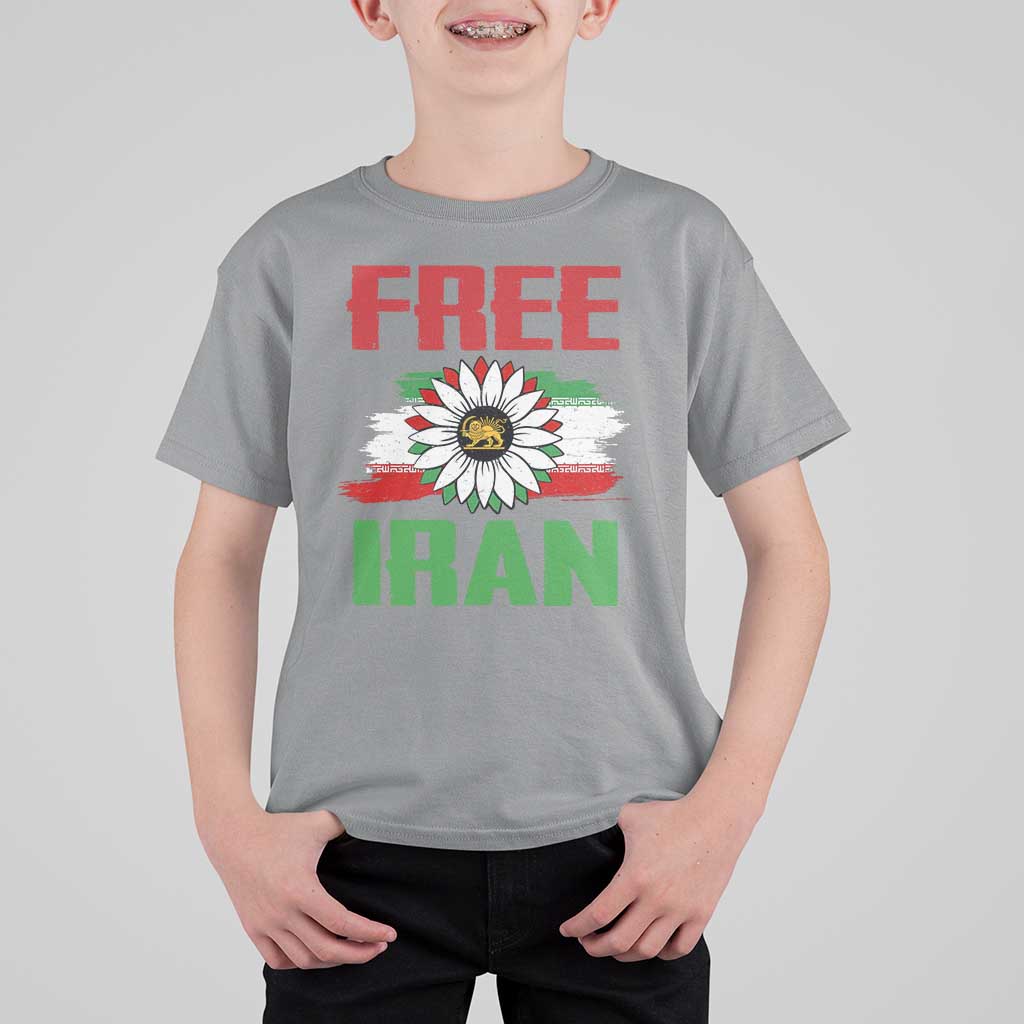 Free Iran Sunflower T Shirt For Kid Persian Flag Lion and Su Iranian Revolution Freedom Supporters