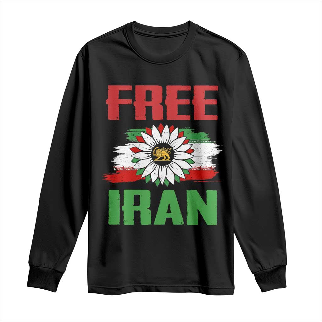Free Iran Sunflower Long Sleeve Shirt Persian Flag Lion and Su Iranian Revolution Freedom Supporters