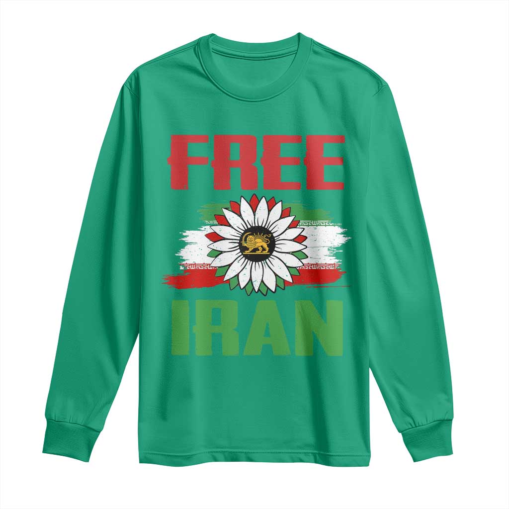 Free Iran Sunflower Long Sleeve Shirt Persian Flag Lion and Su Iranian Revolution Freedom Supporters