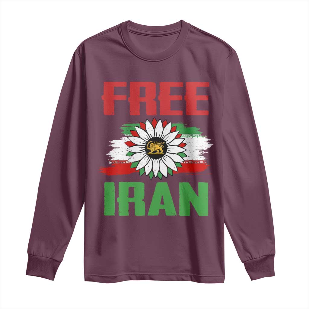 Free Iran Sunflower Long Sleeve Shirt Persian Flag Lion and Su Iranian Revolution Freedom Supporters