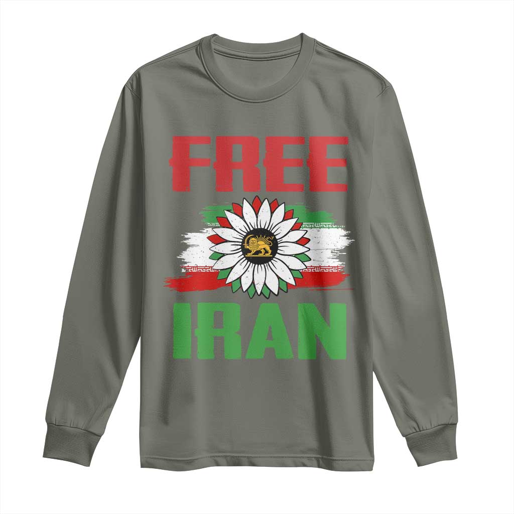 Free Iran Sunflower Long Sleeve Shirt Persian Flag Lion and Su Iranian Revolution Freedom Supporters