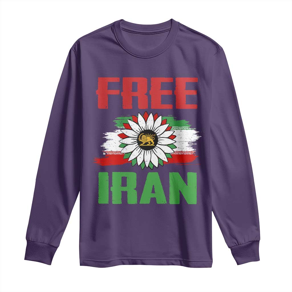 Free Iran Sunflower Long Sleeve Shirt Persian Flag Lion and Su Iranian Revolution Freedom Supporters