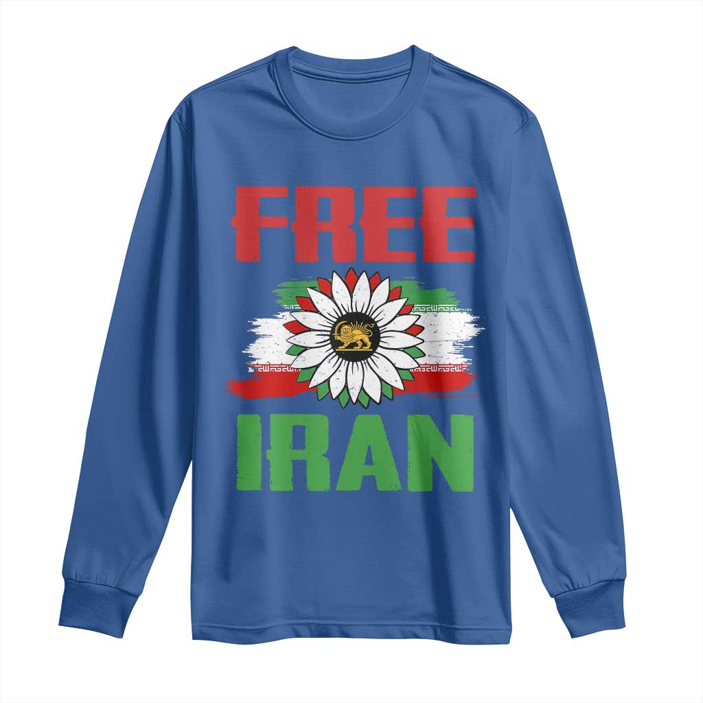 Free Iran Sunflower Long Sleeve Shirt Persian Flag Lion and Su Iranian Revolution Freedom Supporters