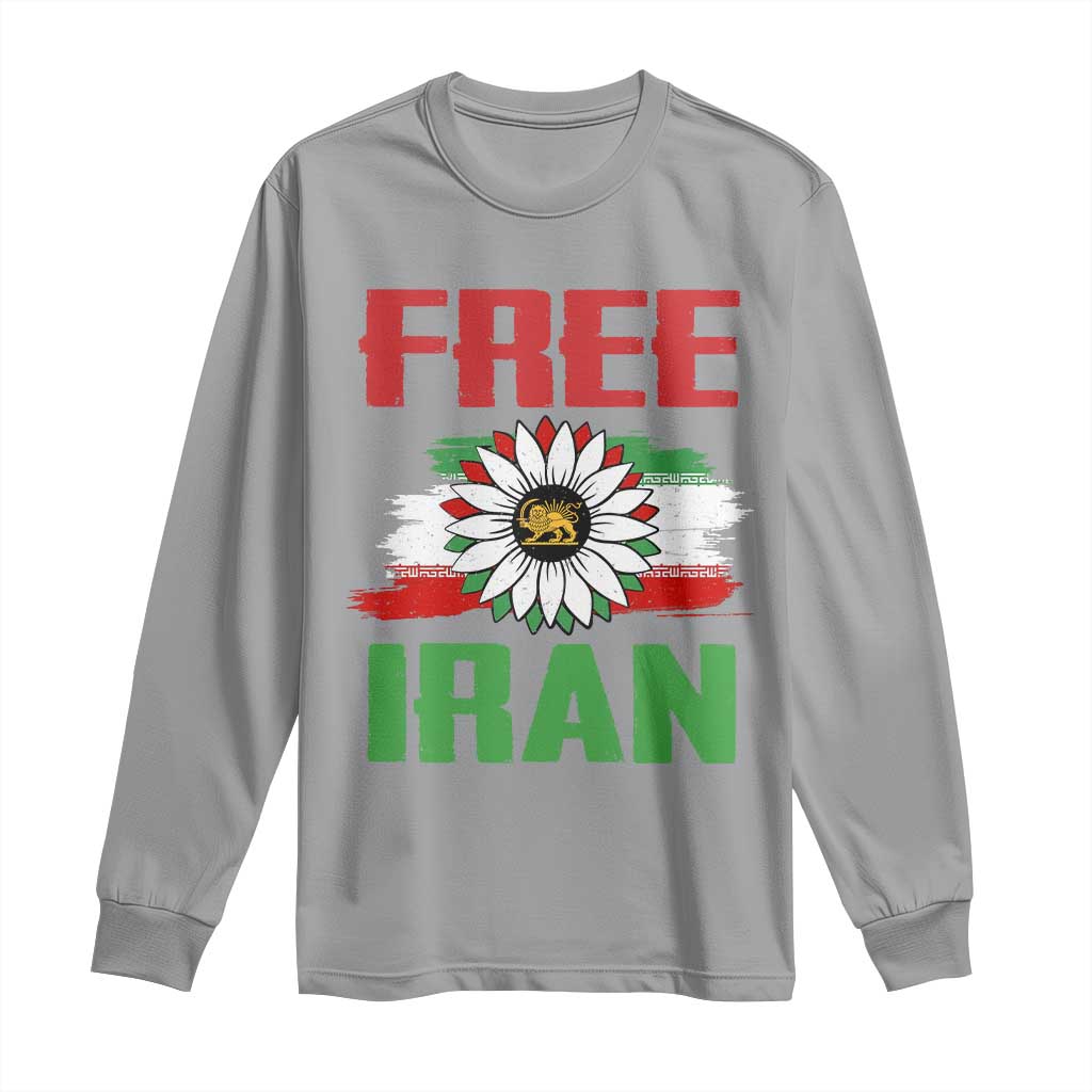 Free Iran Sunflower Long Sleeve Shirt Persian Flag Lion and Su Iranian Revolution Freedom Supporters