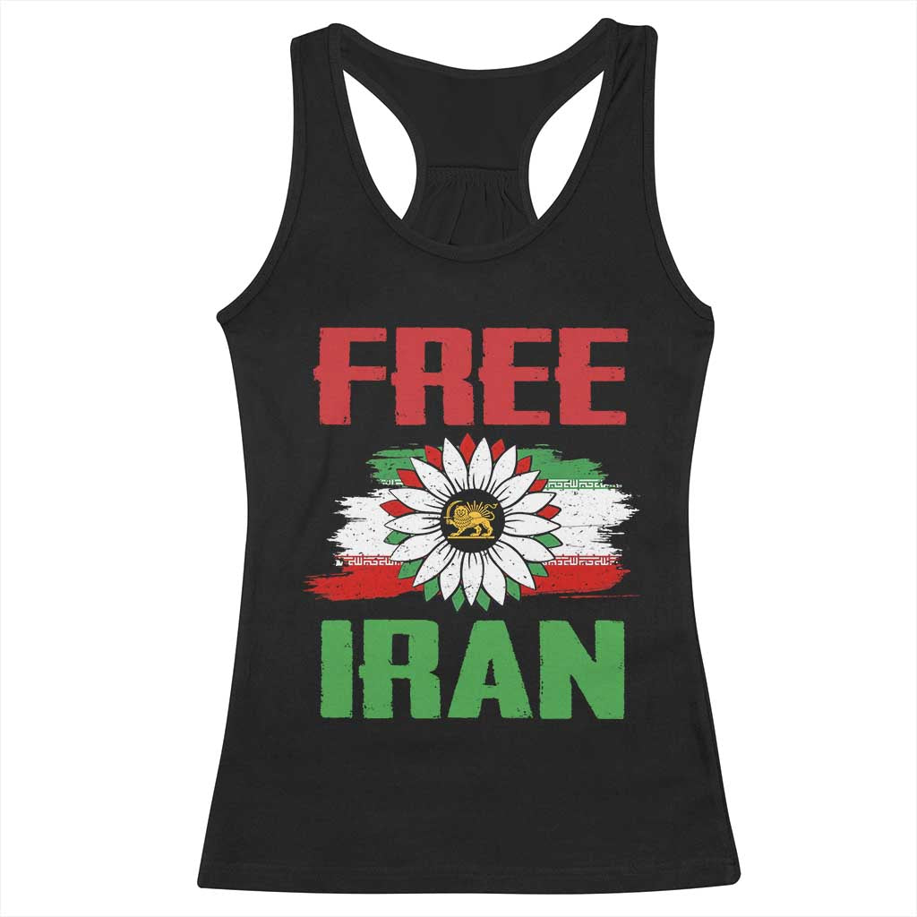 Free Iran Sunflower Racerback Tank Top Persian Flag Lion and Su Iranian Revolution Freedom Supporters