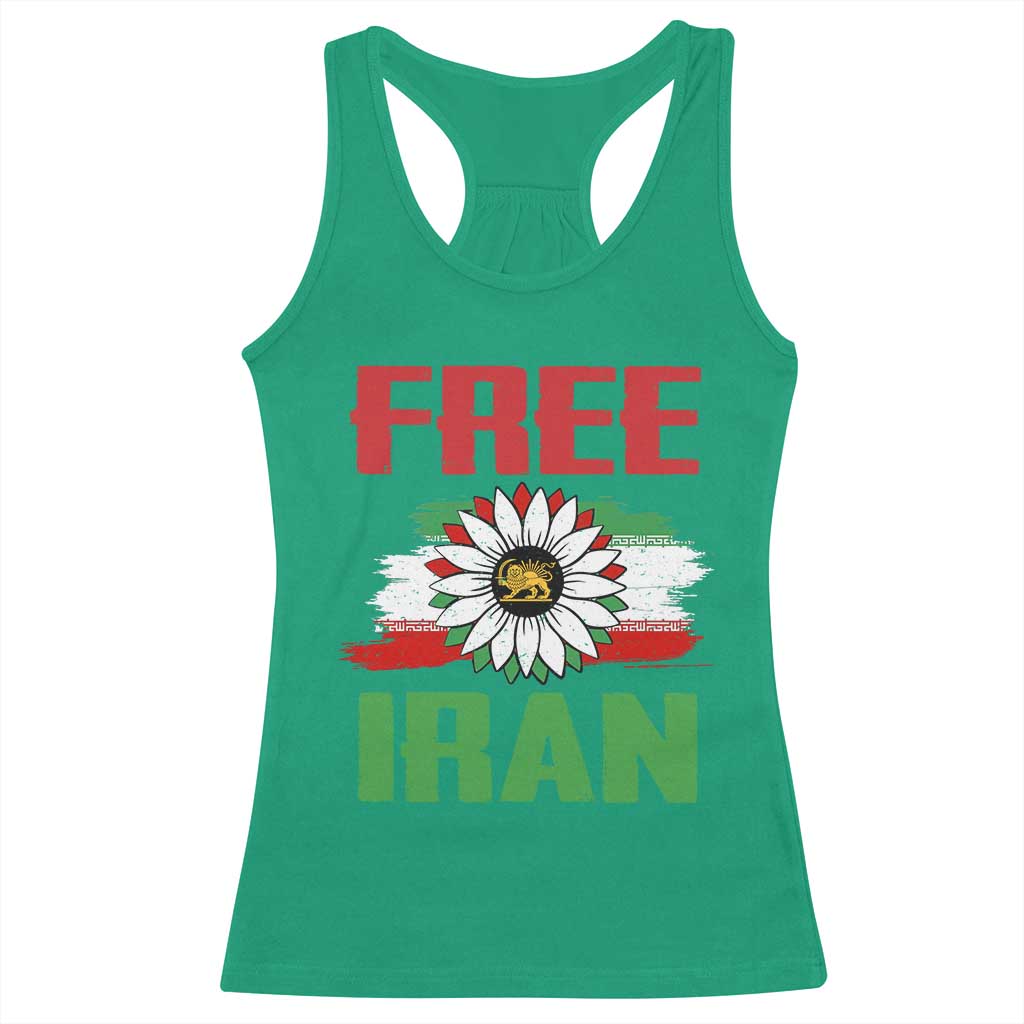 Free Iran Sunflower Racerback Tank Top Persian Flag Lion and Su Iranian Revolution Freedom Supporters