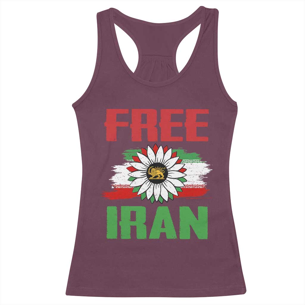 Free Iran Sunflower Racerback Tank Top Persian Flag Lion and Su Iranian Revolution Freedom Supporters