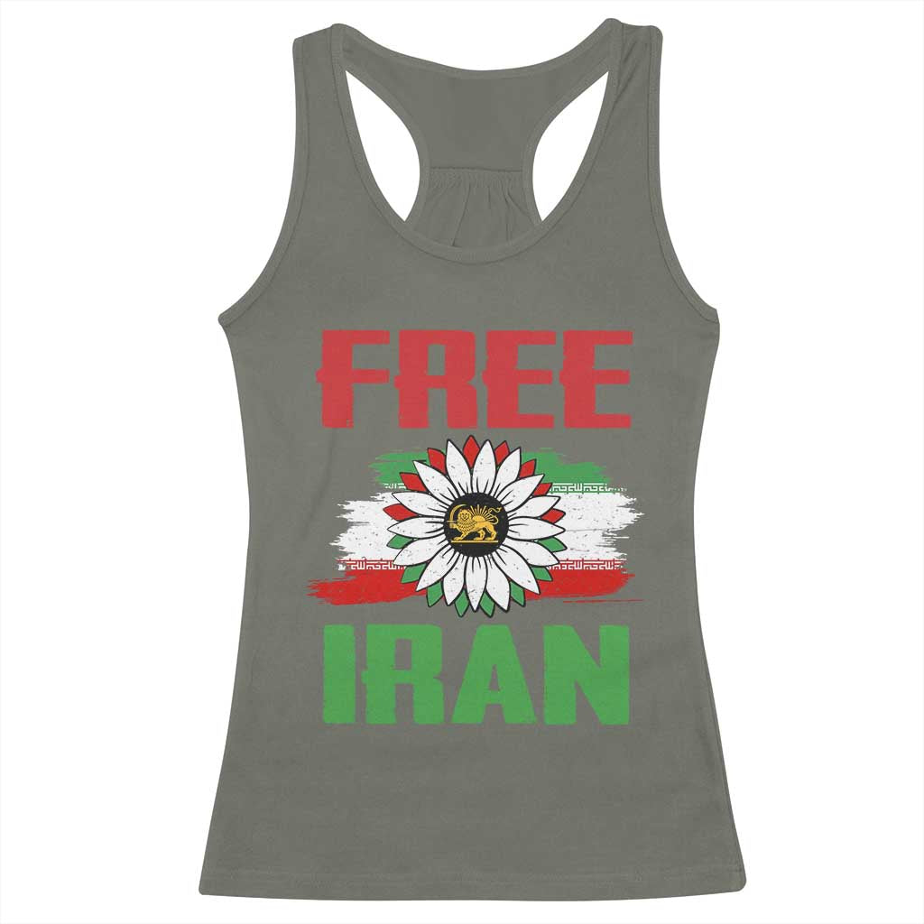Free Iran Sunflower Racerback Tank Top Persian Flag Lion and Su Iranian Revolution Freedom Supporters