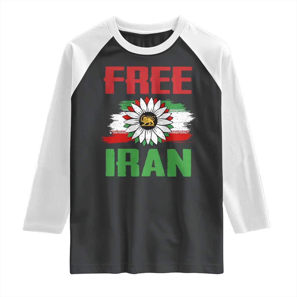Free Iran Sunflower Raglan Shirt Persian Flag Lion and Su Iranian Revolution Freedom Supporters