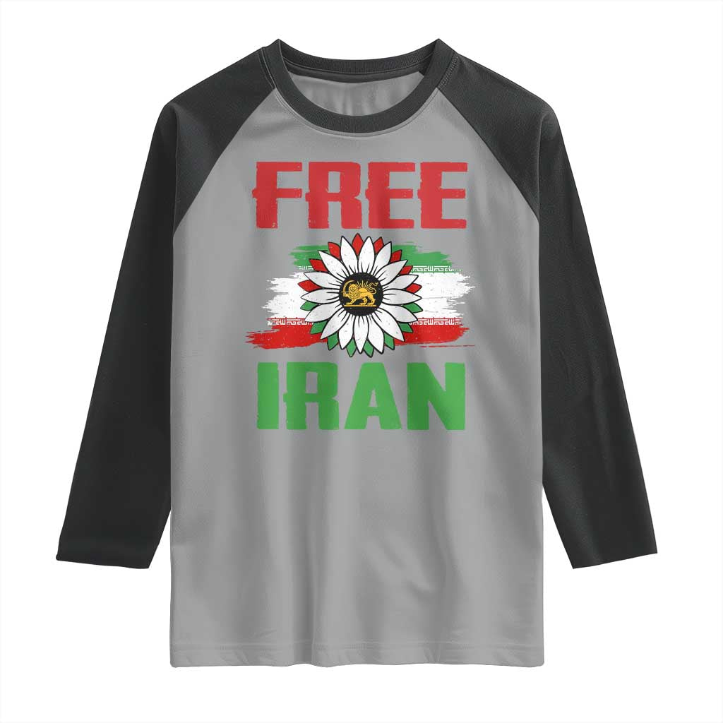 Free Iran Sunflower Raglan Shirt Persian Flag Lion and Su Iranian Revolution Freedom Supporters