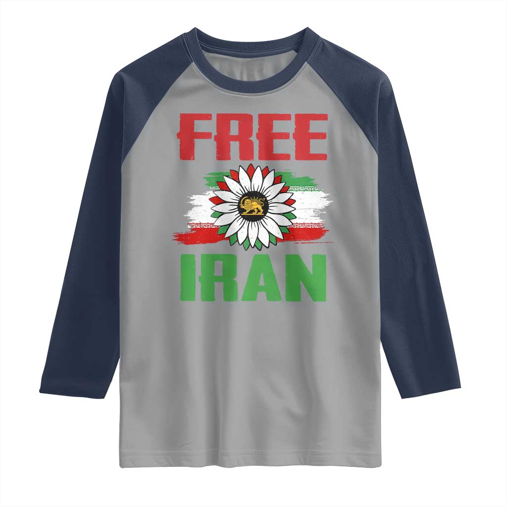 Free Iran Sunflower Raglan Shirt Persian Flag Lion and Su Iranian Revolution Freedom Supporters