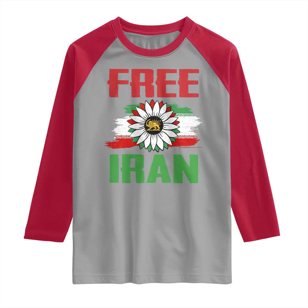 Free Iran Sunflower Raglan Shirt Persian Flag Lion and Su Iranian Revolution Freedom Supporters