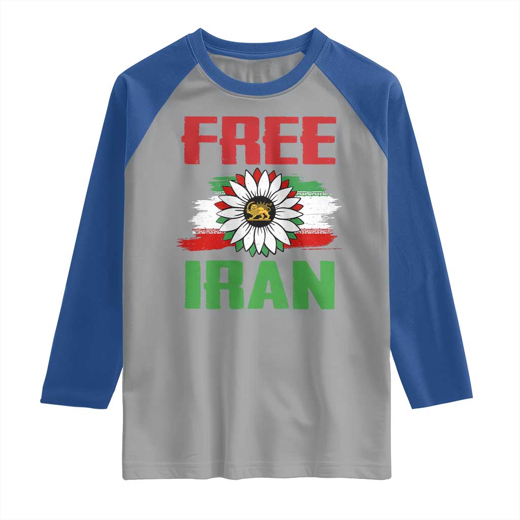 Free Iran Sunflower Raglan Shirt Persian Flag Lion and Su Iranian Revolution Freedom Supporters