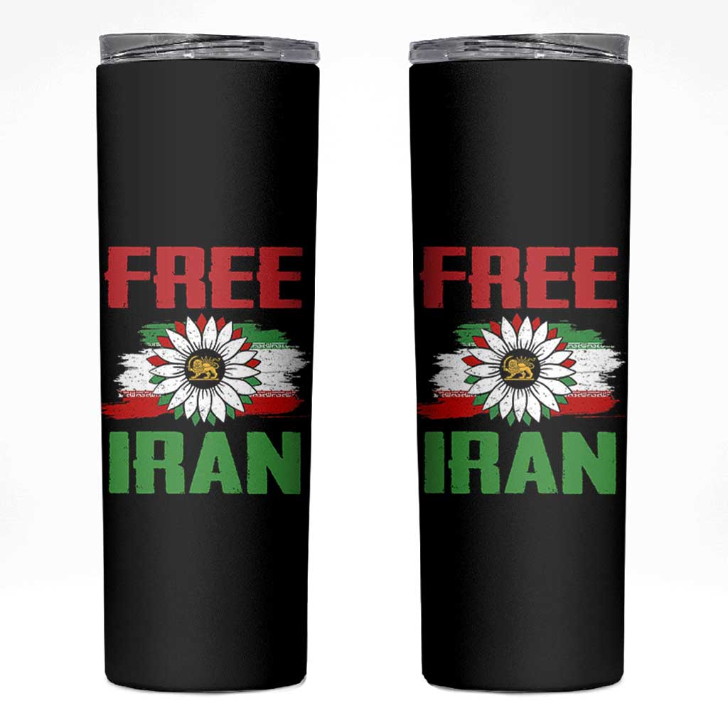 Free Iran Sunflower Skinny Tumbler Persian Flag Lion and Su Iranian Revolution Freedom Supporters