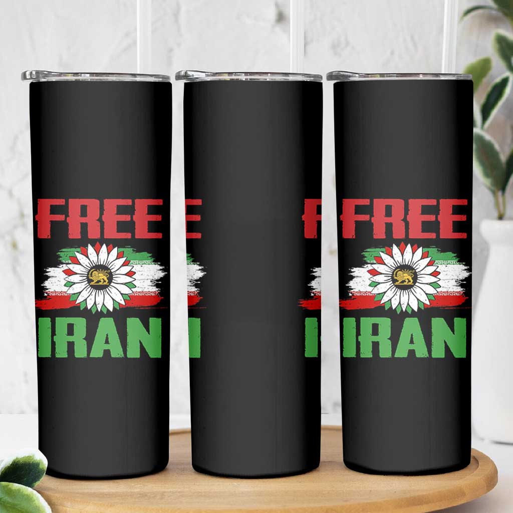Free Iran Sunflower Skinny Tumbler Persian Flag Lion and Su Iranian Revolution Freedom Supporters