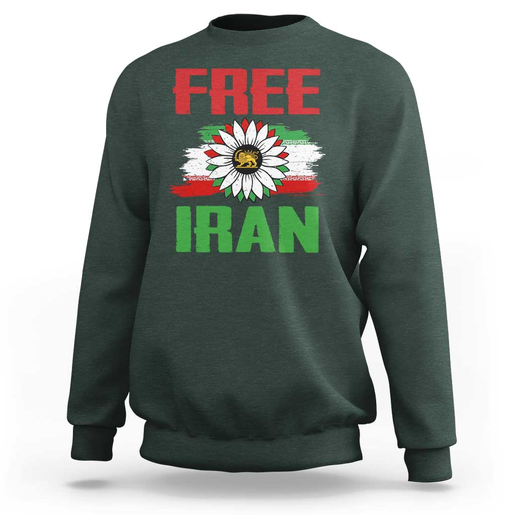 Free Iran Sunflower Sweatshirt Persian Flag Lion and Su Iranian Revolution Freedom Supporters