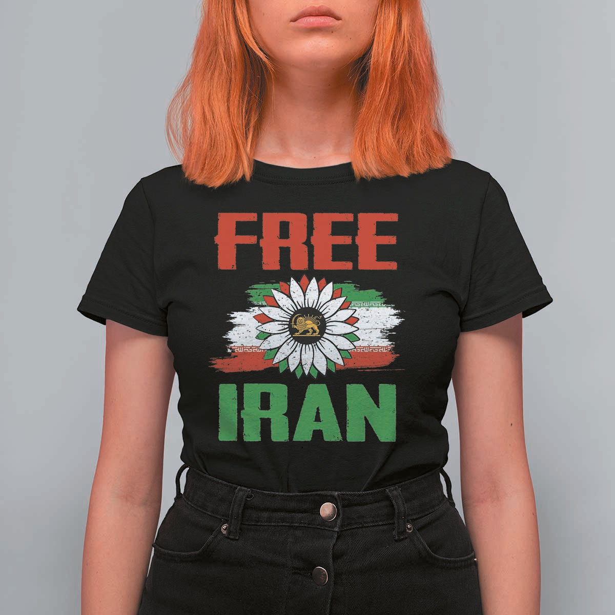 Free Iran Sunflower T Shirt For Women Persian Flag Lion and Su Iranian Revolution Freedom Supporters