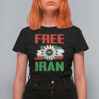 Free Iran Sunflower T Shirt For Women Persian Flag Lion and Su Iranian Revolution Freedom Supporters
