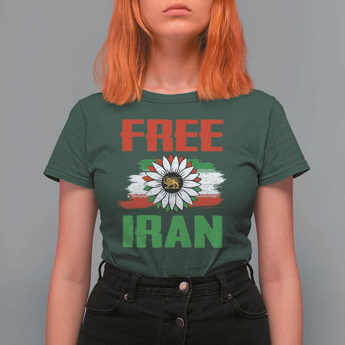 Free Iran Sunflower T Shirt For Women Persian Flag Lion and Su Iranian Revolution Freedom Supporters