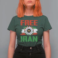 Free Iran Sunflower T Shirt For Women Persian Flag Lion and Su Iranian Revolution Freedom Supporters