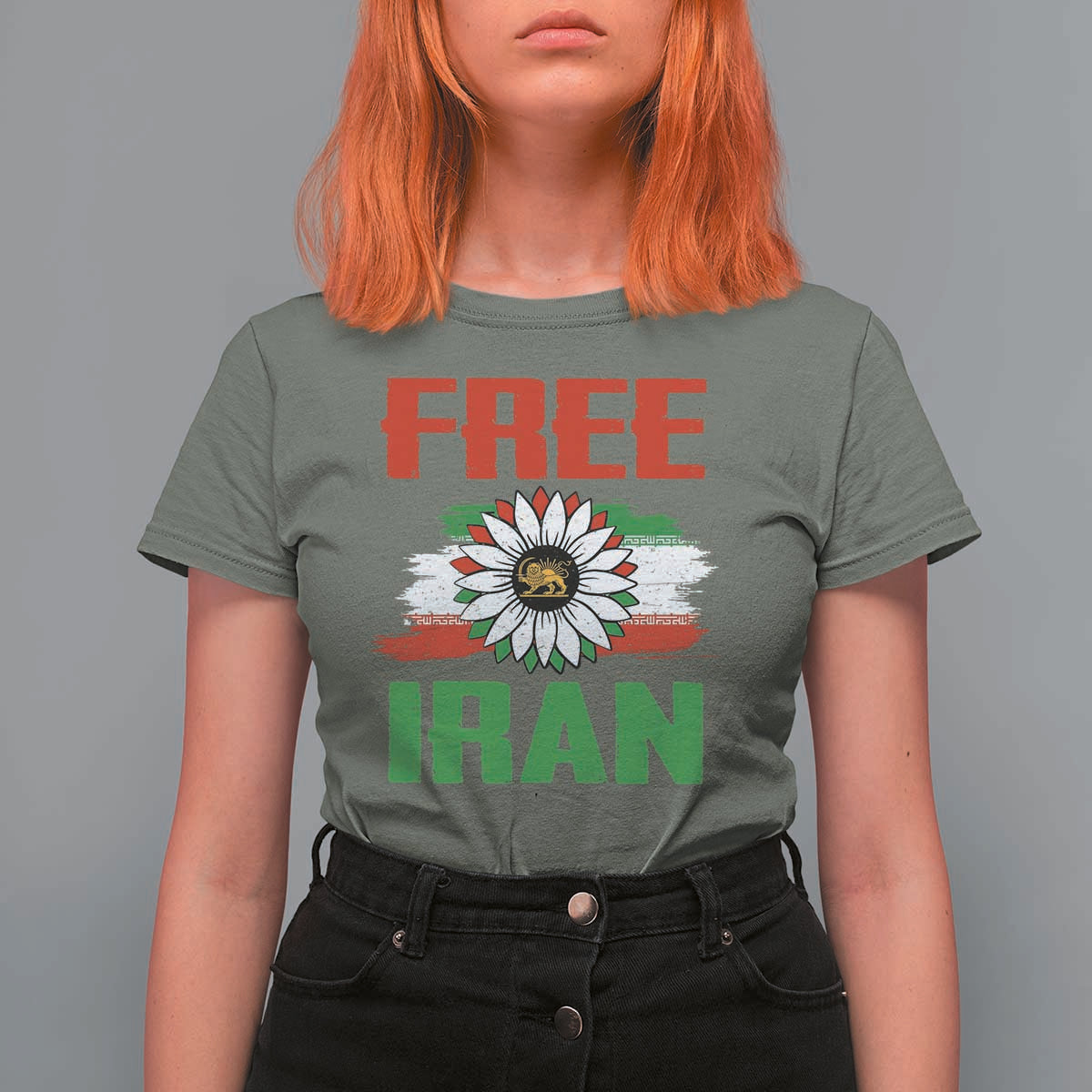 Free Iran Sunflower T Shirt For Women Persian Flag Lion and Su Iranian Revolution Freedom Supporters