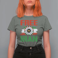 Free Iran Sunflower T Shirt For Women Persian Flag Lion and Su Iranian Revolution Freedom Supporters