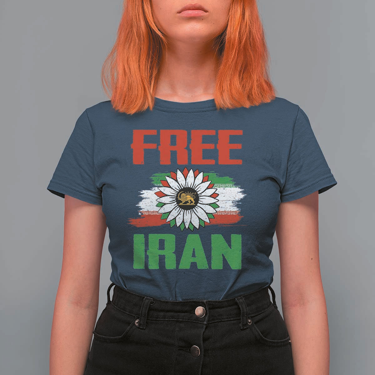Free Iran Sunflower T Shirt For Women Persian Flag Lion and Su Iranian Revolution Freedom Supporters