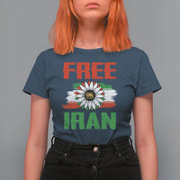Free Iran Sunflower T Shirt For Women Persian Flag Lion and Su Iranian Revolution Freedom Supporters