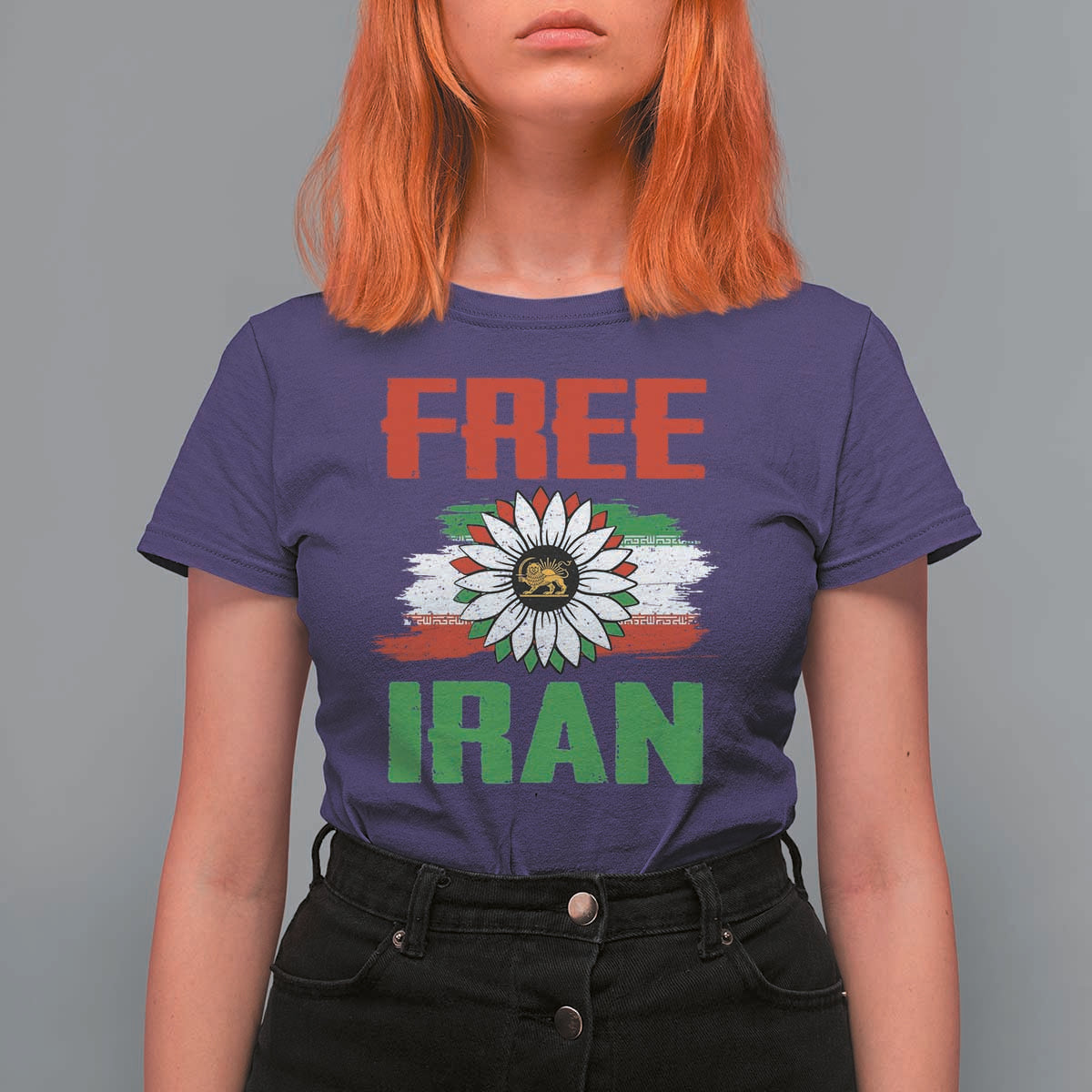 Free Iran Sunflower T Shirt For Women Persian Flag Lion and Su Iranian Revolution Freedom Supporters
