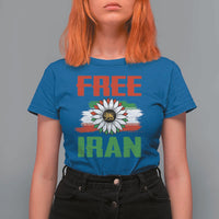 Free Iran Sunflower T Shirt For Women Persian Flag Lion and Su Iranian Revolution Freedom Supporters