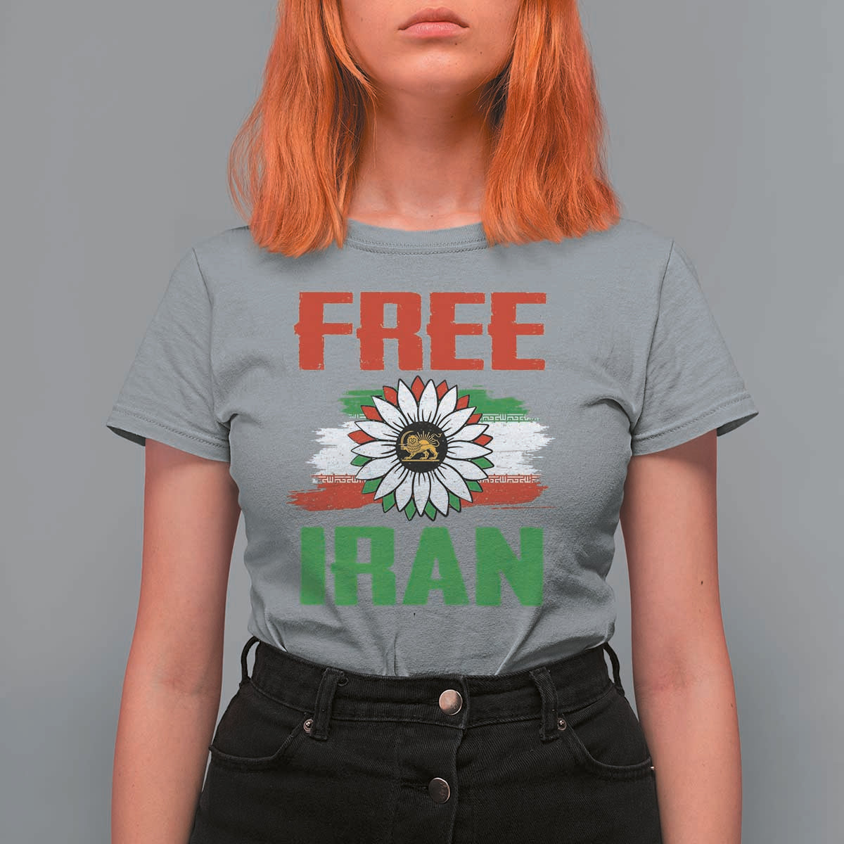 Free Iran Sunflower T Shirt For Women Persian Flag Lion and Su Iranian Revolution Freedom Supporters