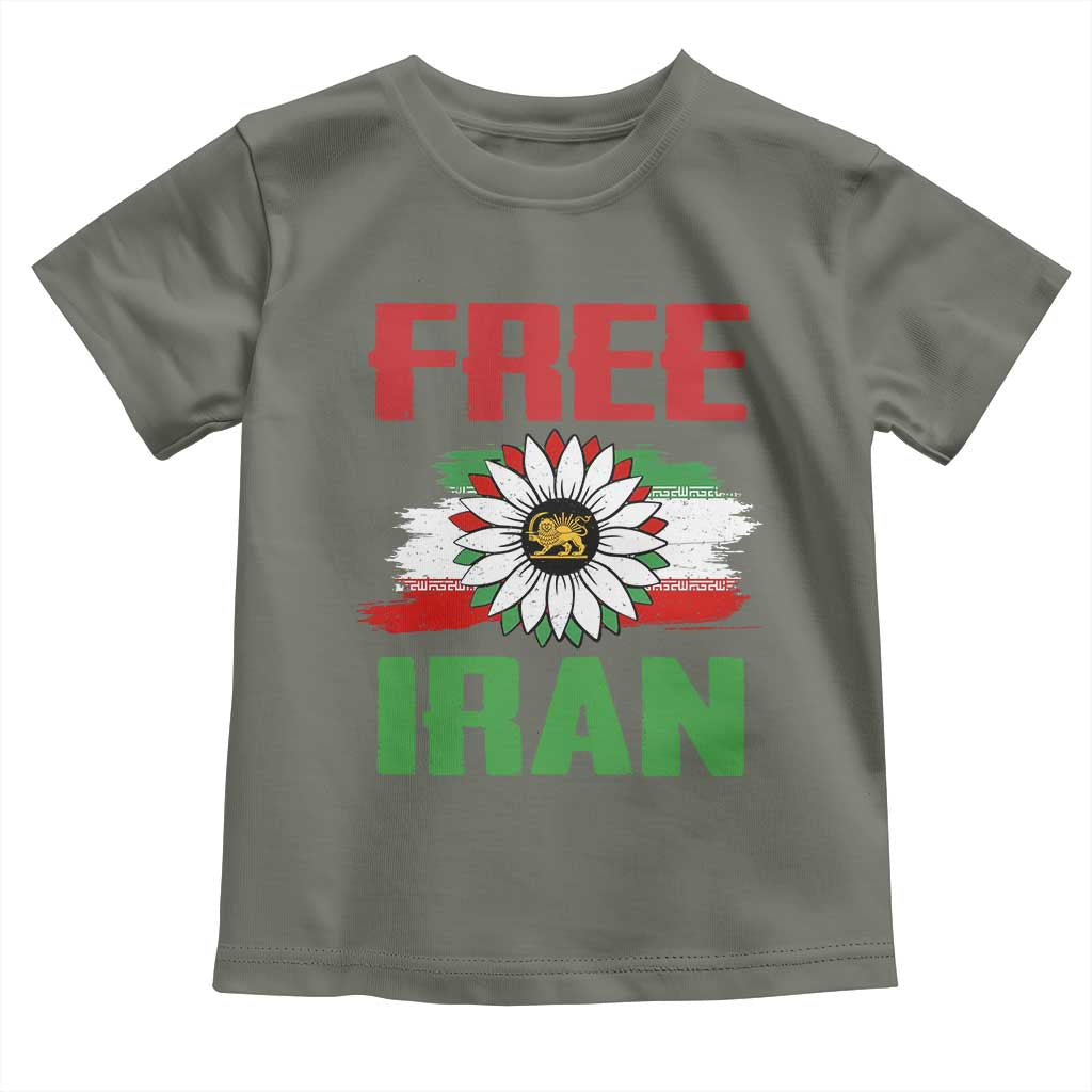 Free Iran Sunflower Toddler T Shirt Persian Flag Lion and Su Iranian Revolution Freedom Supporters