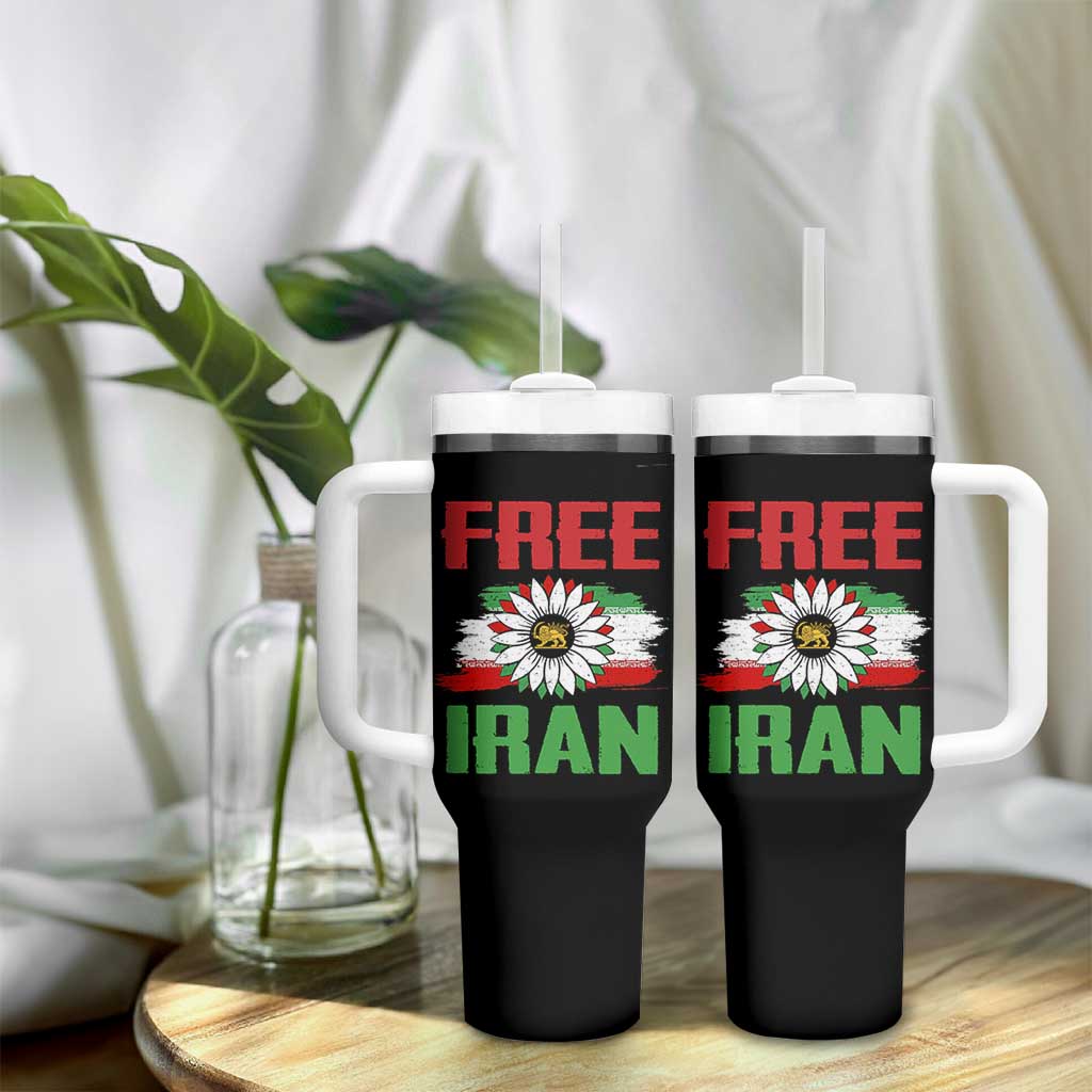 Free Iran Sunflower Tumbler With Handle Persian Flag Lion and Su Iranian Revolution Freedom Supporters