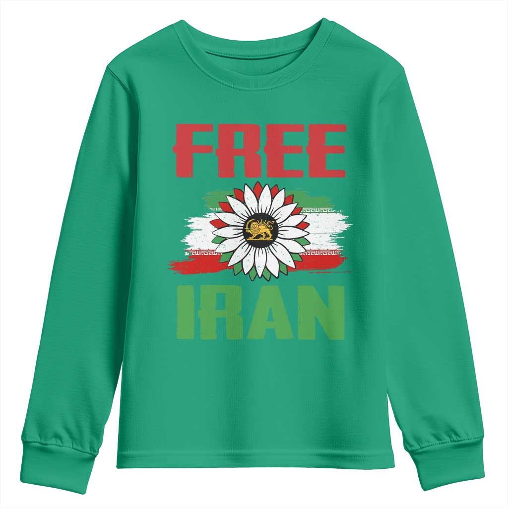 Free Iran Sunflower Youth Sweatshirt Persian Flag Lion and Su Iranian Revolution Freedom Supporters