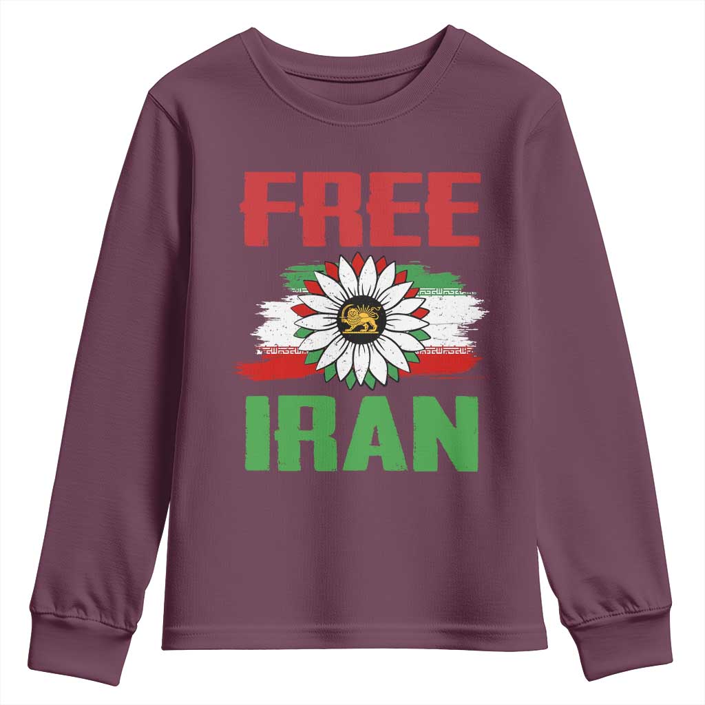 Free Iran Sunflower Youth Sweatshirt Persian Flag Lion and Su Iranian Revolution Freedom Supporters