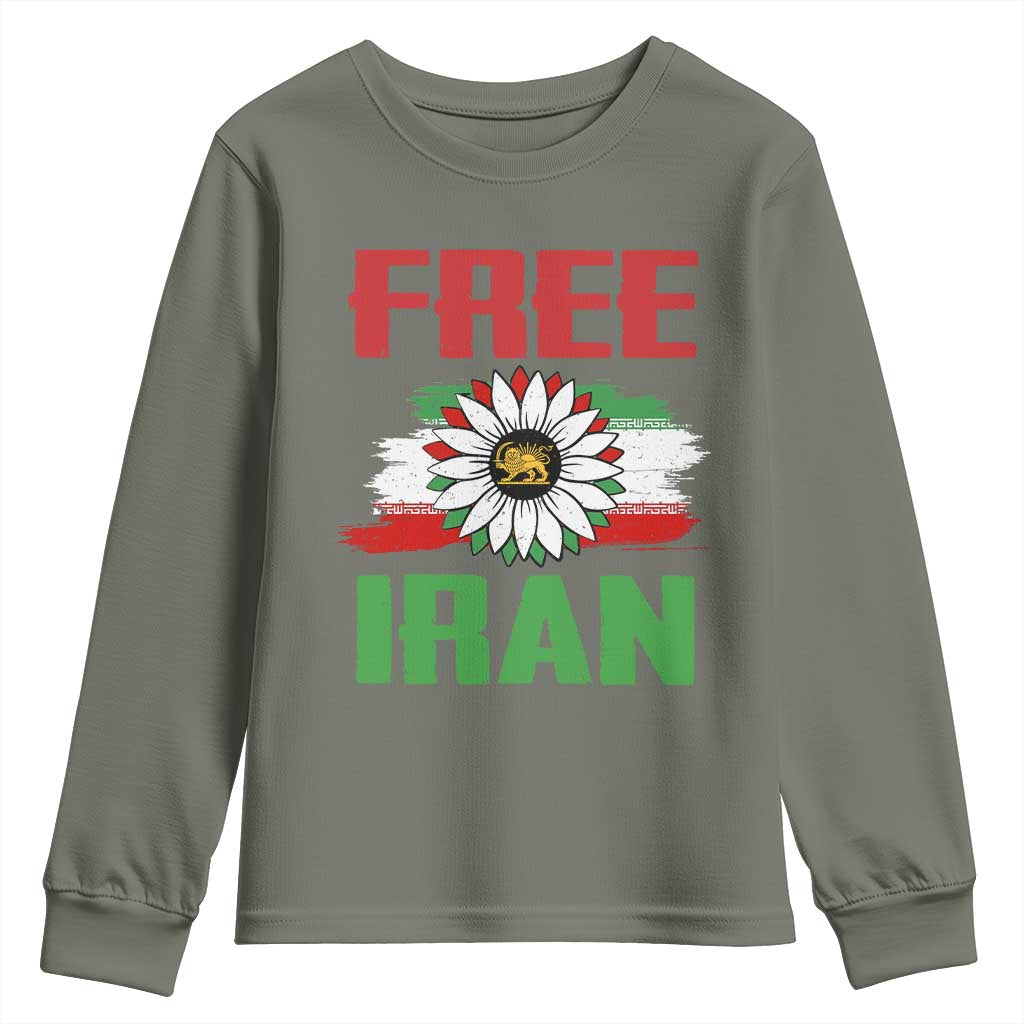 Free Iran Sunflower Youth Sweatshirt Persian Flag Lion and Su Iranian Revolution Freedom Supporters