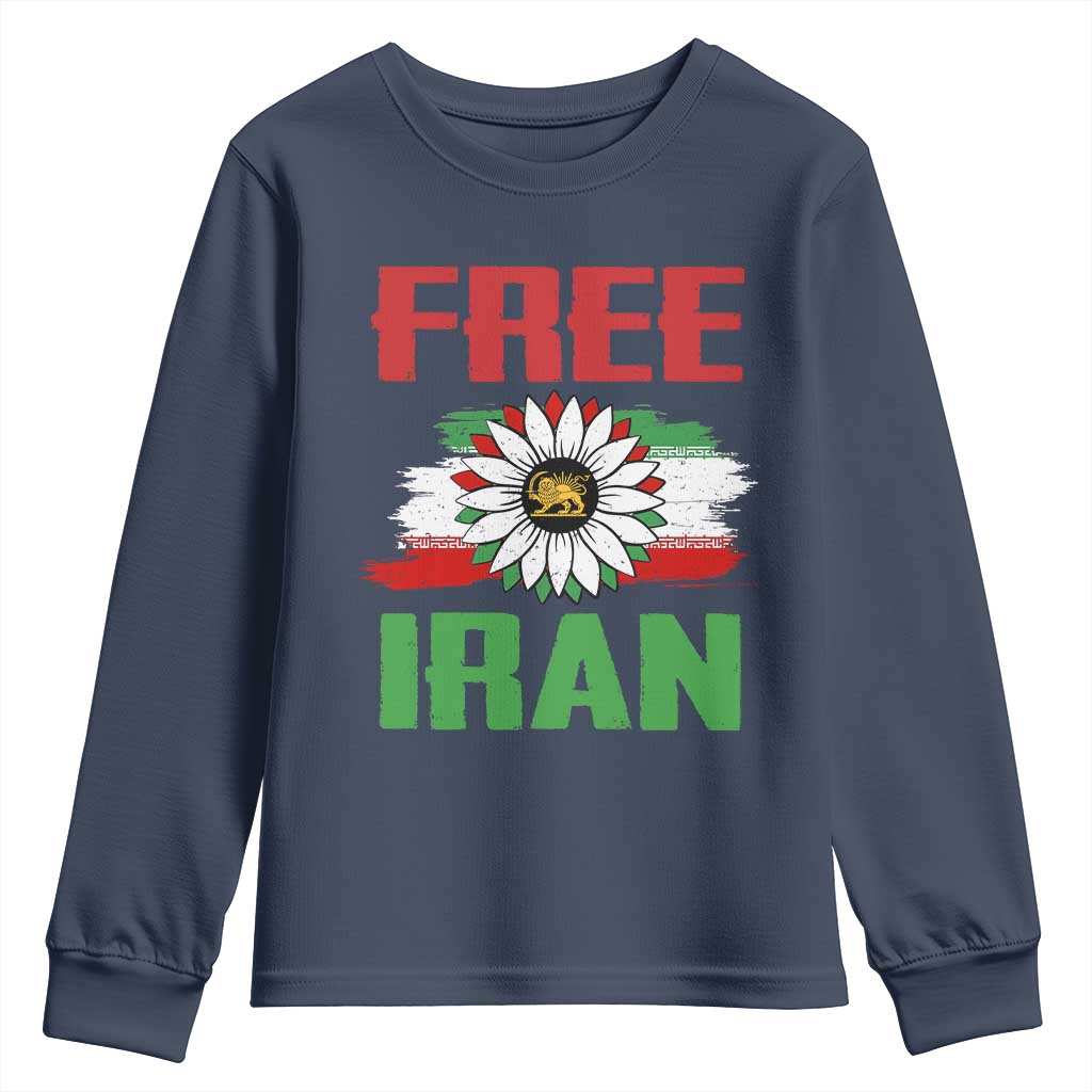 Free Iran Sunflower Youth Sweatshirt Persian Flag Lion and Su Iranian Revolution Freedom Supporters