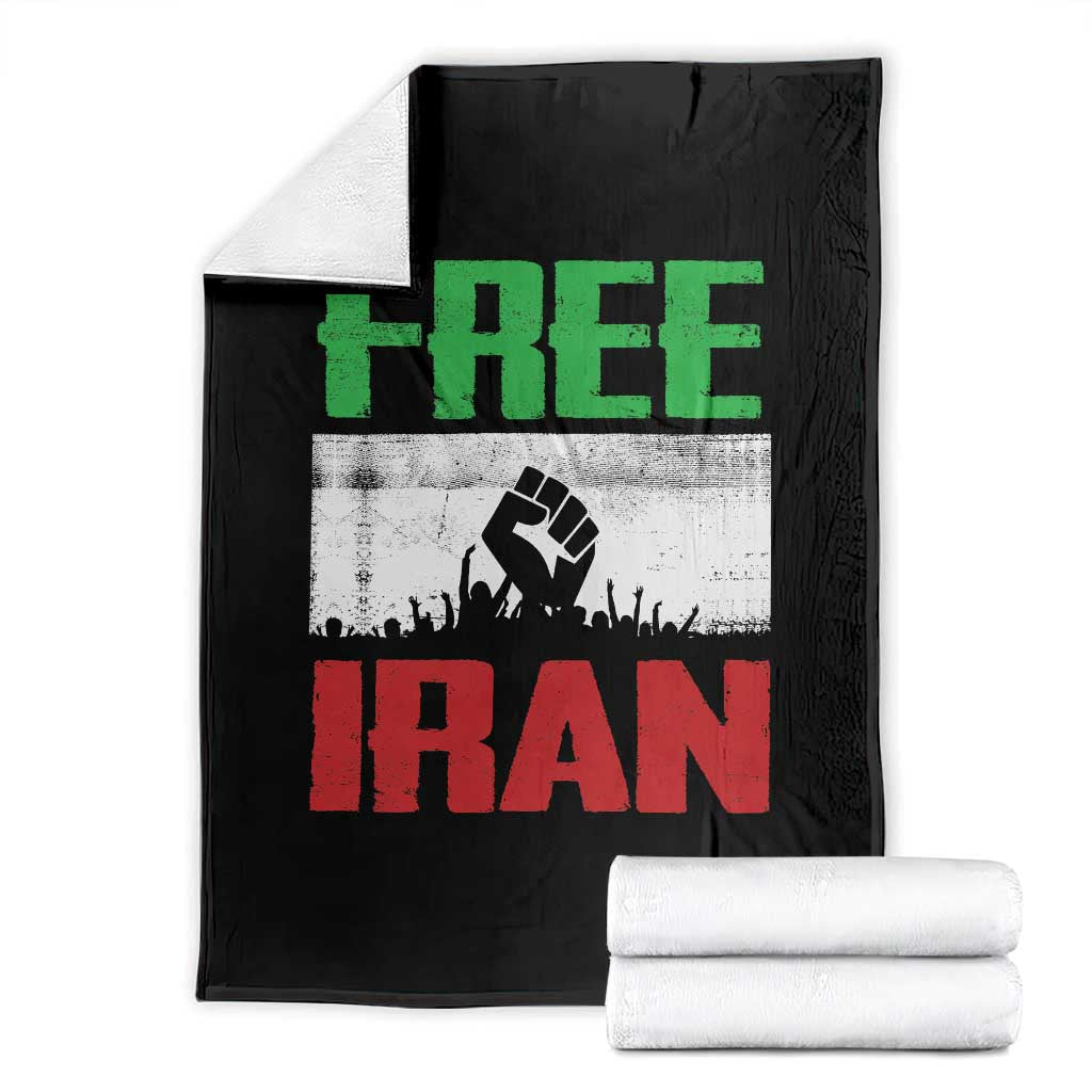 Free Iran Freedom Protest Throw Blanket Iranian Flag Raised Fist and Crowd Revolution