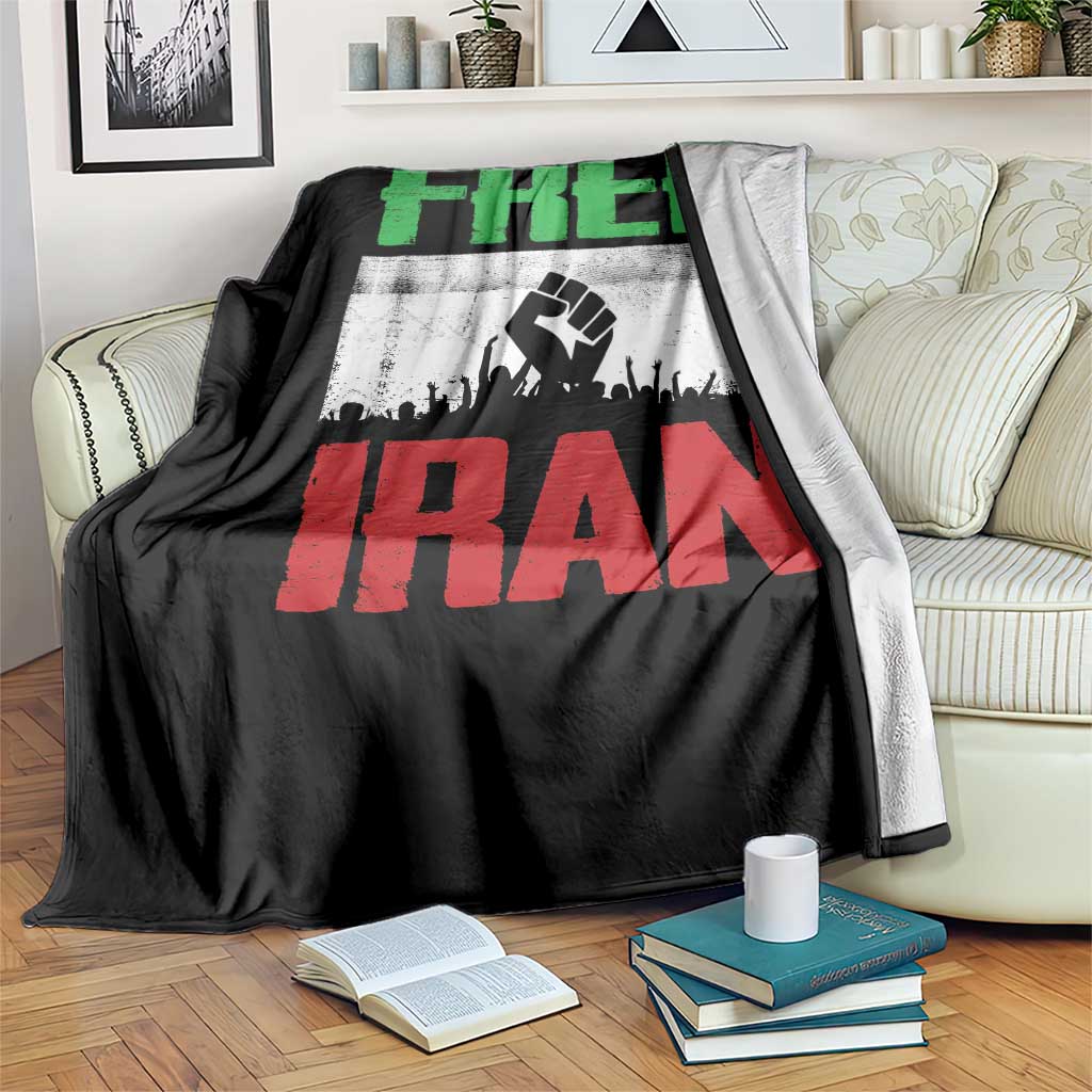 Free Iran Freedom Protest Throw Blanket Iranian Flag Raised Fist and Crowd Revolution
