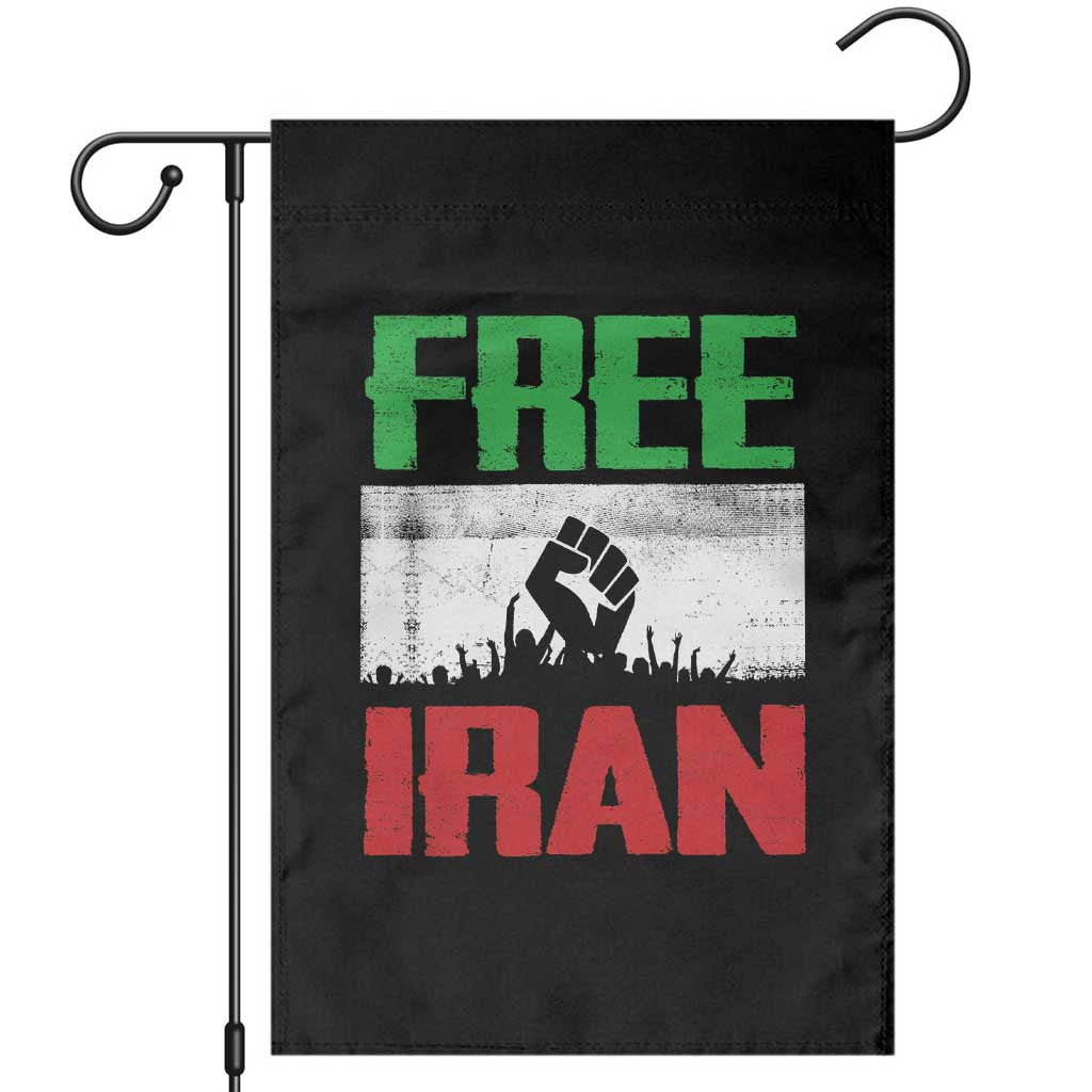 Free Iran Freedom Protest Garden Flag Iranian Flag Raised Fist and Crowd Revolution