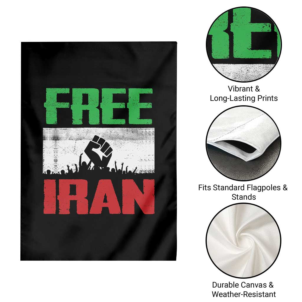 Free Iran Freedom Protest Garden Flag Iranian Flag Raised Fist and Crowd Revolution