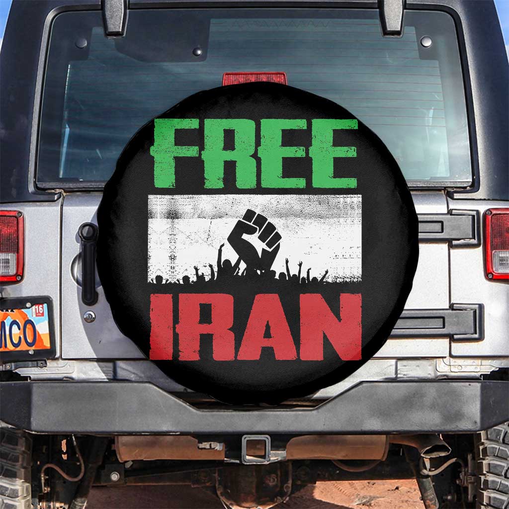 Free Iran Freedom Protest Spare Tire Cover Iranian Flag Raised Fist and Crowd Revolution