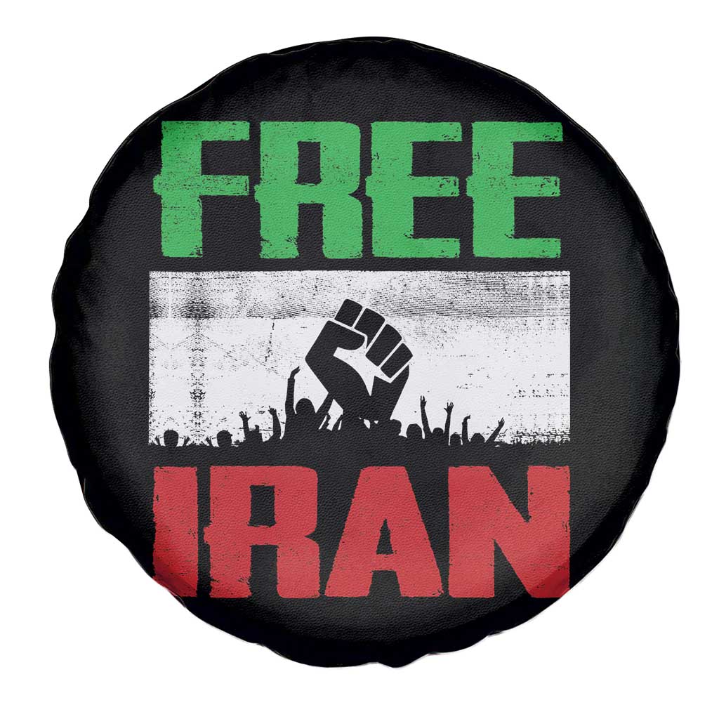 Free Iran Freedom Protest Spare Tire Cover Iranian Flag Raised Fist and Crowd Revolution