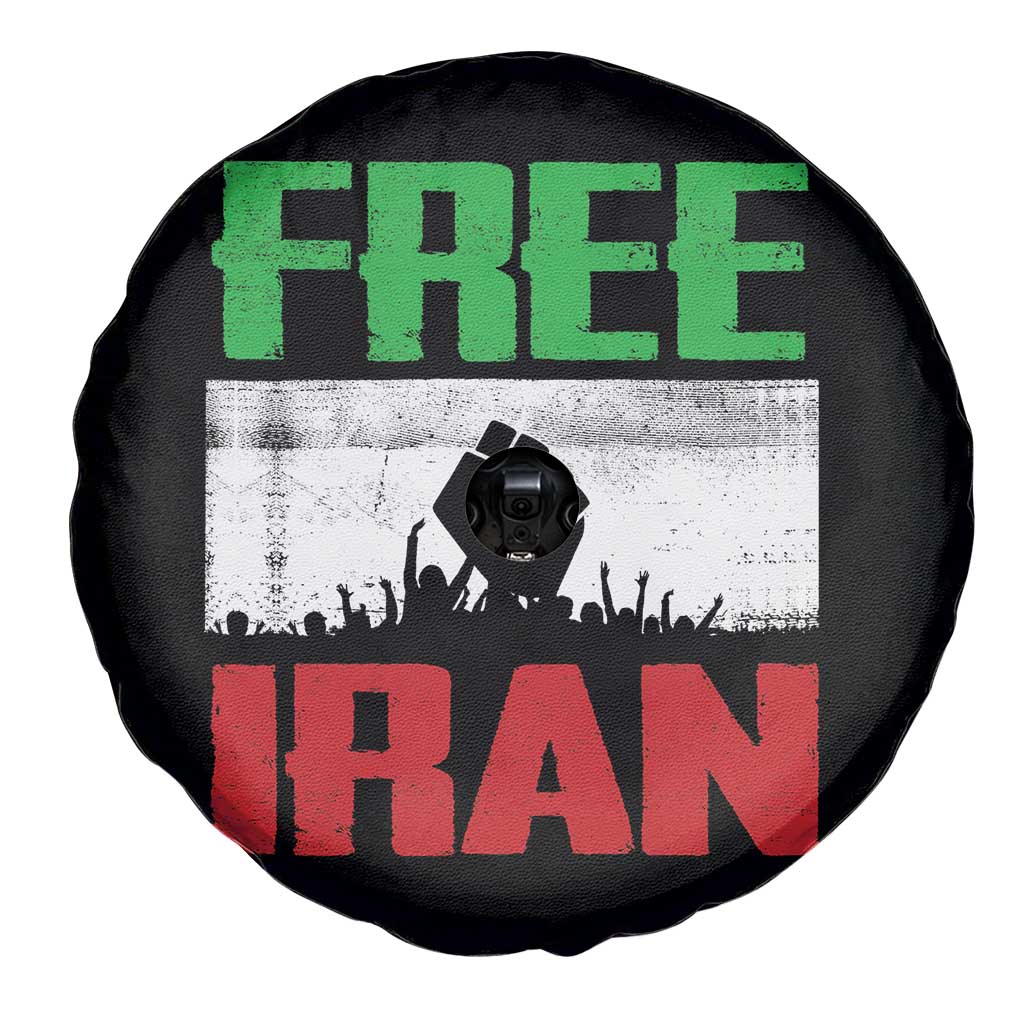 Free Iran Freedom Protest Spare Tire Cover Iranian Flag Raised Fist and Crowd Revolution
