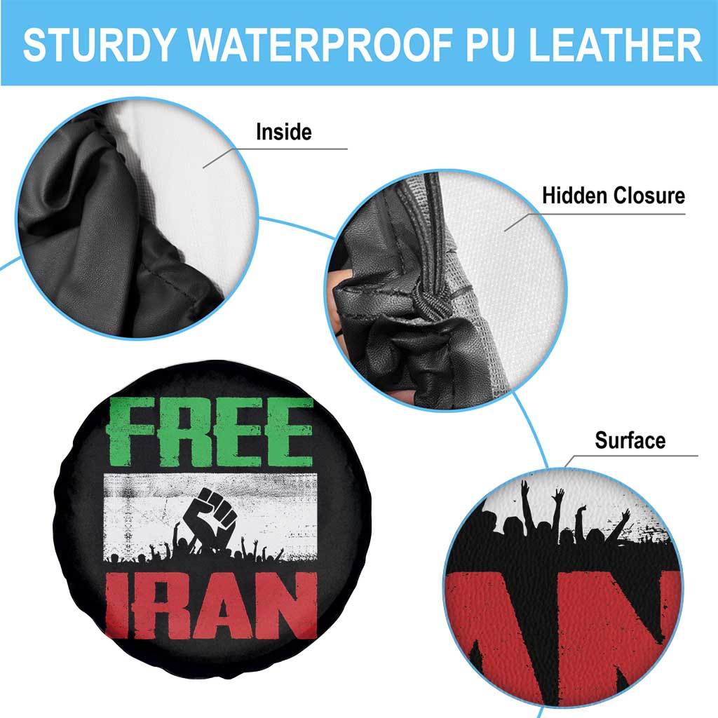Free Iran Freedom Protest Spare Tire Cover Iranian Flag Raised Fist and Crowd Revolution