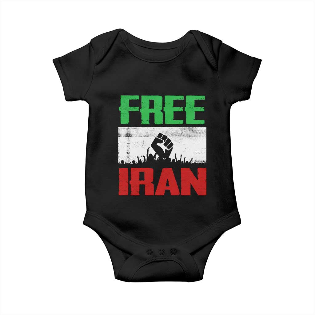 Free Iran Freedom Protest Baby Onesie Iranian Flag Raised Fist and Crowd Revolution