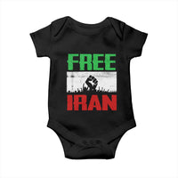 Free Iran Freedom Protest Baby Onesie Iranian Flag Raised Fist and Crowd Revolution