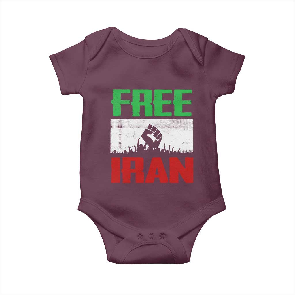 Free Iran Freedom Protest Baby Onesie Iranian Flag Raised Fist and Crowd Revolution