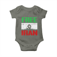 Free Iran Freedom Protest Baby Onesie Iranian Flag Raised Fist and Crowd Revolution